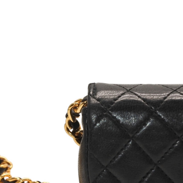 Very Good Condition CHANEL Micromatelasse Chain Shoulder Bag No. 1 Coco Mark Lambskin Black Gold Hardware Used 4a000935
