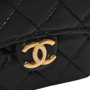 Very Good Condition CHANEL Micromatelasse Chain Shoulder Bag No. 1 Coco Mark Lambskin Black Gold Hardware Used 4a000935