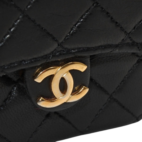 Very Good Condition CHANEL Micromatelasse Chain Shoulder Bag No. 1 Coco Mark Lambskin Black Gold Hardware Used 4a000935