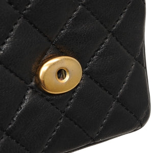 Very Good Condition CHANEL Micromatelasse Chain Shoulder Bag No. 1 Coco Mark Lambskin Black Gold Hardware Used 4a000935