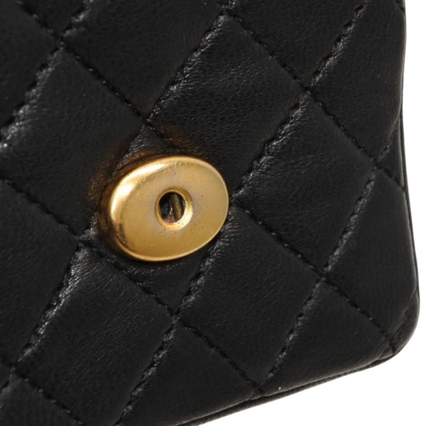 Very Good Condition CHANEL Micromatelasse Chain Shoulder Bag No. 1 Coco Mark Lambskin Black Gold Hardware Used 4a000935