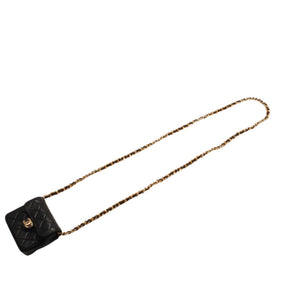 Very Good Condition CHANEL Micromatelasse Chain Shoulder Bag No. 1 Coco Mark Lambskin Black Gold Hardware Used 4a000935