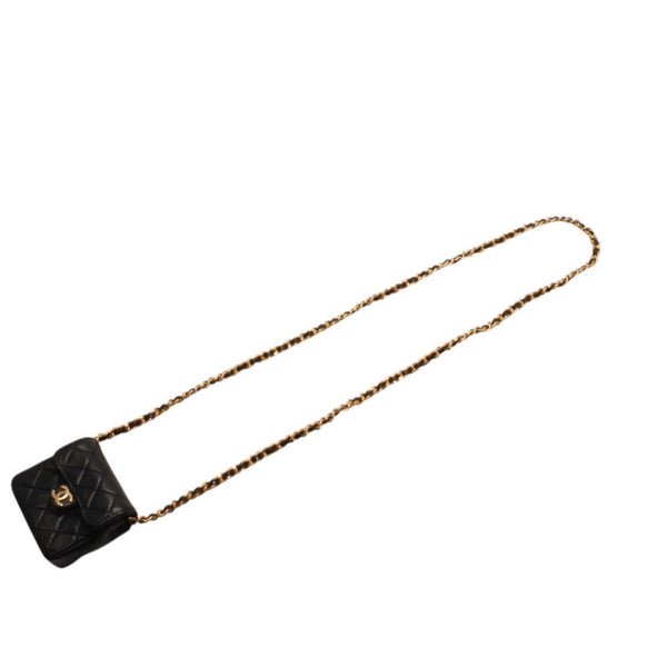 Very Good Condition CHANEL Micromatelasse Chain Shoulder Bag No. 1 Coco Mark Lambskin Black Gold Hardware Used 4a000935