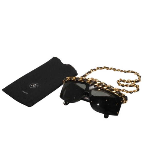 CHANEL Chain Sunglasses Eyewear 0027 901 Coco Mark Black Gold Vintage Good Condition Used 4a000944
