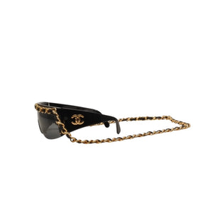 CHANEL Chain Sunglasses Eyewear 0027 901 Coco Mark Black Gold Vintage Good Condition Used 4a000944