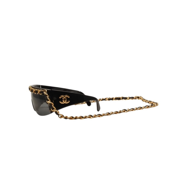 CHANEL Chain Sunglasses Eyewear 0027 901 Coco Mark Black Gold Vintage Good Condition Used 4a000944
