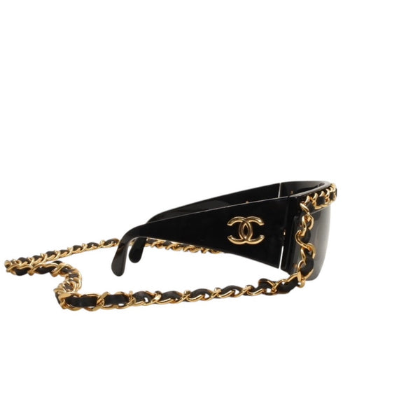 CHANEL Chain Sunglasses Eyewear 0027 901 Coco Mark Black Gold Vintage Good Condition Used 4a000944