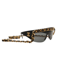 CHANEL Chain Sunglasses Eyewear 0027 901 Coco Mark Black Gold Vintage Good Condition Used 4a000944