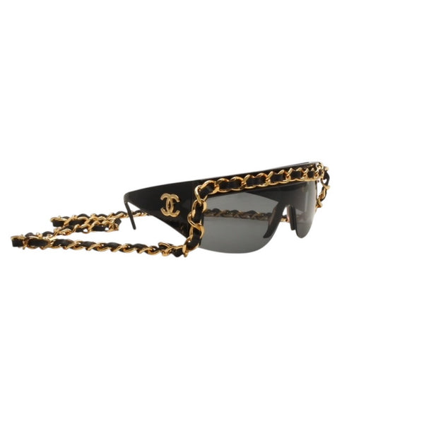 CHANEL Chain Sunglasses Eyewear 0027 901 Coco Mark Black Gold Vintage Good Condition Used 4a000944