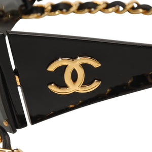 CHANEL Chain Sunglasses Eyewear 0027 901 Coco Mark Black Gold Vintage Good Condition Used 4a000944