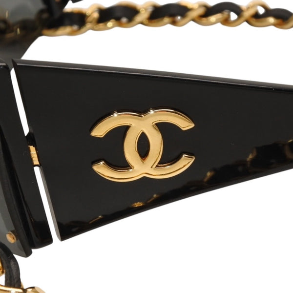 CHANEL Chain Sunglasses Eyewear 0027 901 Coco Mark Black Gold Vintage Good Condition Used 4a000944