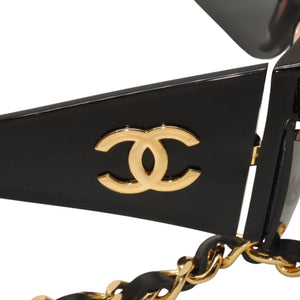 CHANEL Chain Sunglasses Eyewear 0027 901 Coco Mark Black Gold Vintage Good Condition Used 4a000944