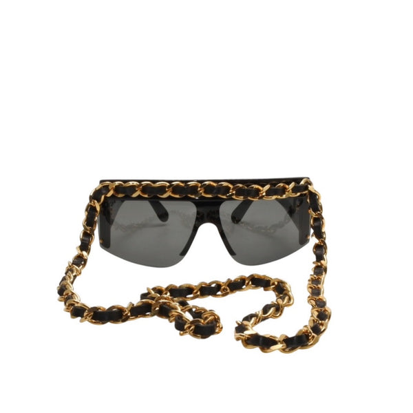 CHANEL Chain Sunglasses Eyewear 0027 901 Coco Mark Black Gold Vintage Good Condition Used 4a000944