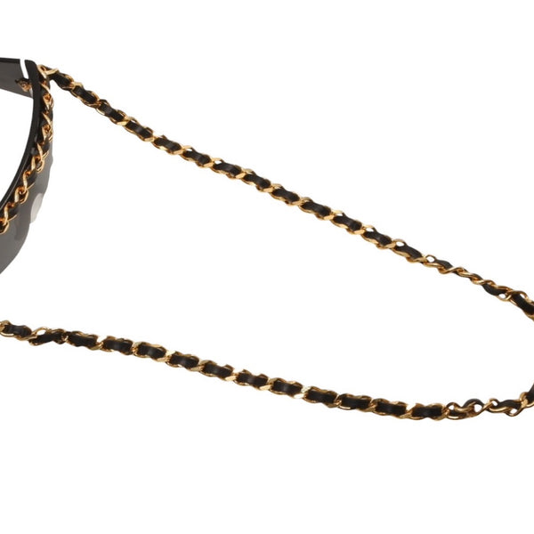 CHANEL Chain Sunglasses Eyewear 0027 901 Coco Mark Black Gold Vintage Good Condition Used 4a000944