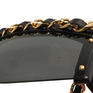 CHANEL Chain Sunglasses Eyewear 0027 901 Coco Mark Black Gold Vintage Good Condition Used 4a000944