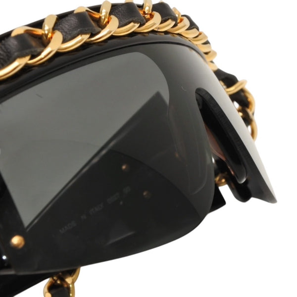 CHANEL Chain Sunglasses Eyewear 0027 901 Coco Mark Black Gold Vintage Good Condition Used 4a000944