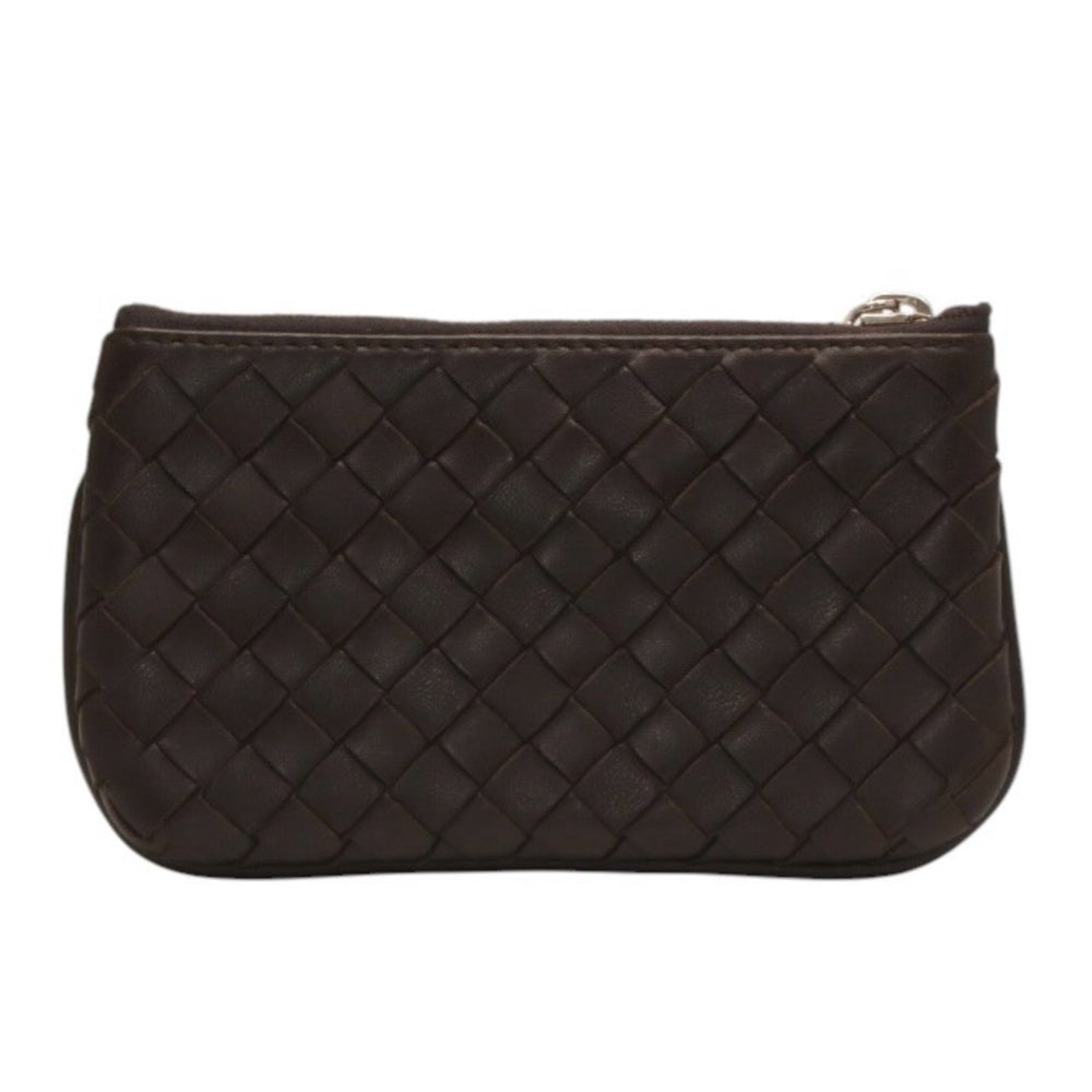極美品 Bottega Veneta ボッテガヴェネタ イントレチャート コインケース カードケース レザー ブラウン シルバー金具 中古 4a000790