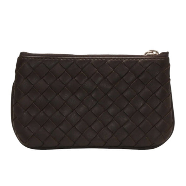 極美品 Bottega Veneta ボッテガヴェネタ イントレチャート コインケース カードケース レザー ブラウン シルバー金具 中古 4a000790