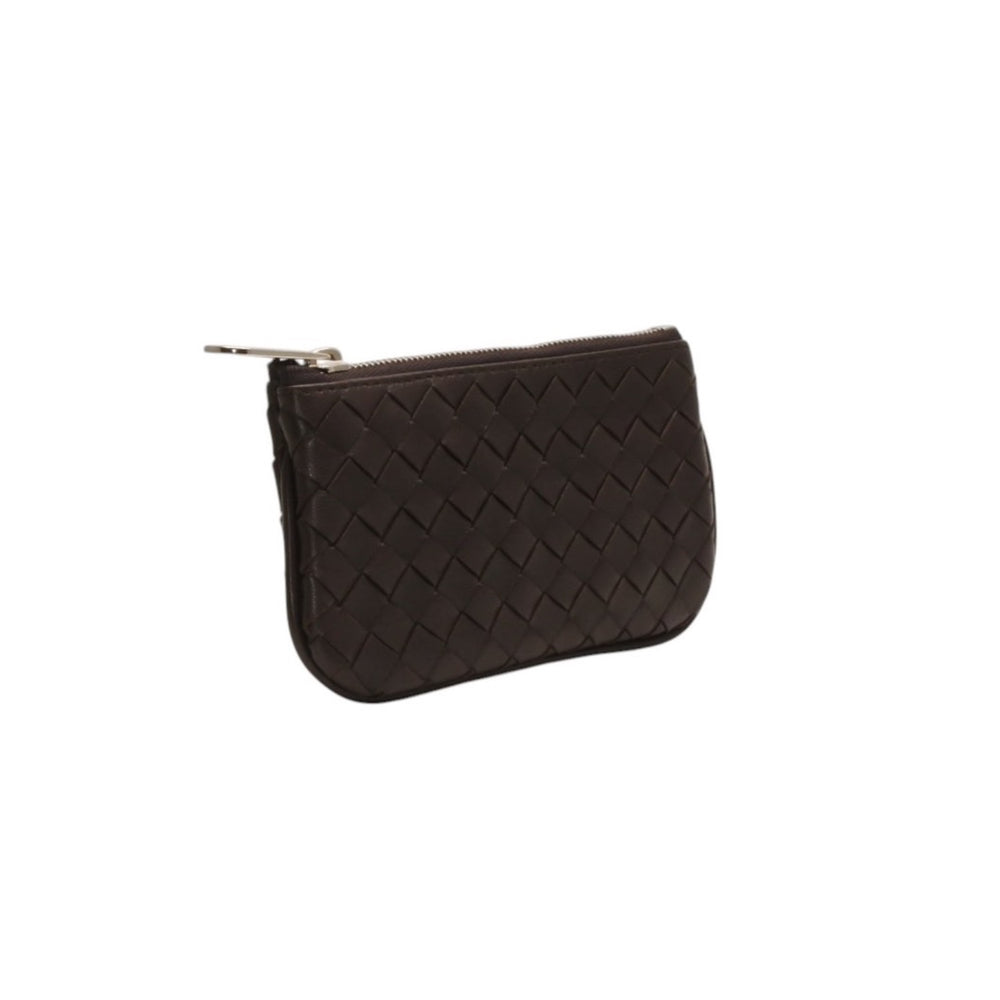 Very Good Condition Bottega Veneta Intrecciato Coin Case Card Case Leather Brown Silver Hardware Used 4a000790
