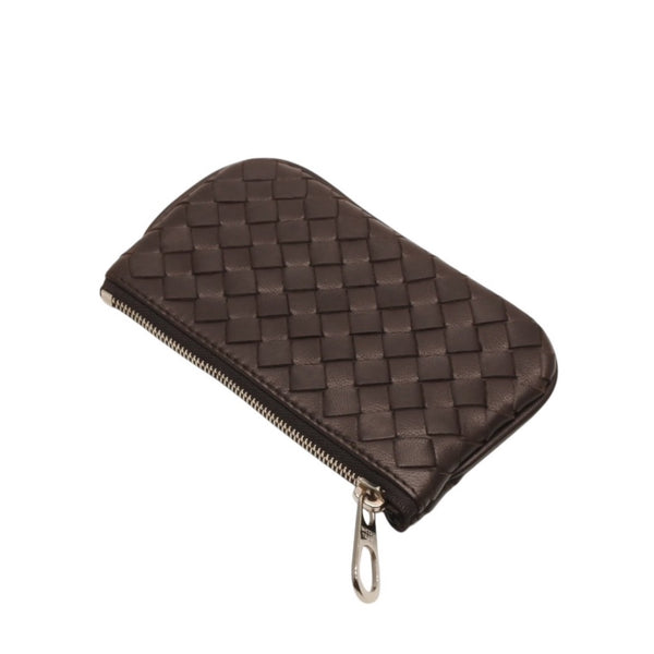 極美品 Bottega Veneta ボッテガヴェネタ イントレチャート コインケース カードケース レザー ブラウン シルバー金具 中古 4a000790