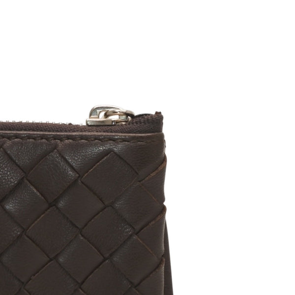 極美品 Bottega Veneta ボッテガヴェネタ イントレチャート コインケース カードケース レザー ブラウン シルバー金具 中古 4a000790