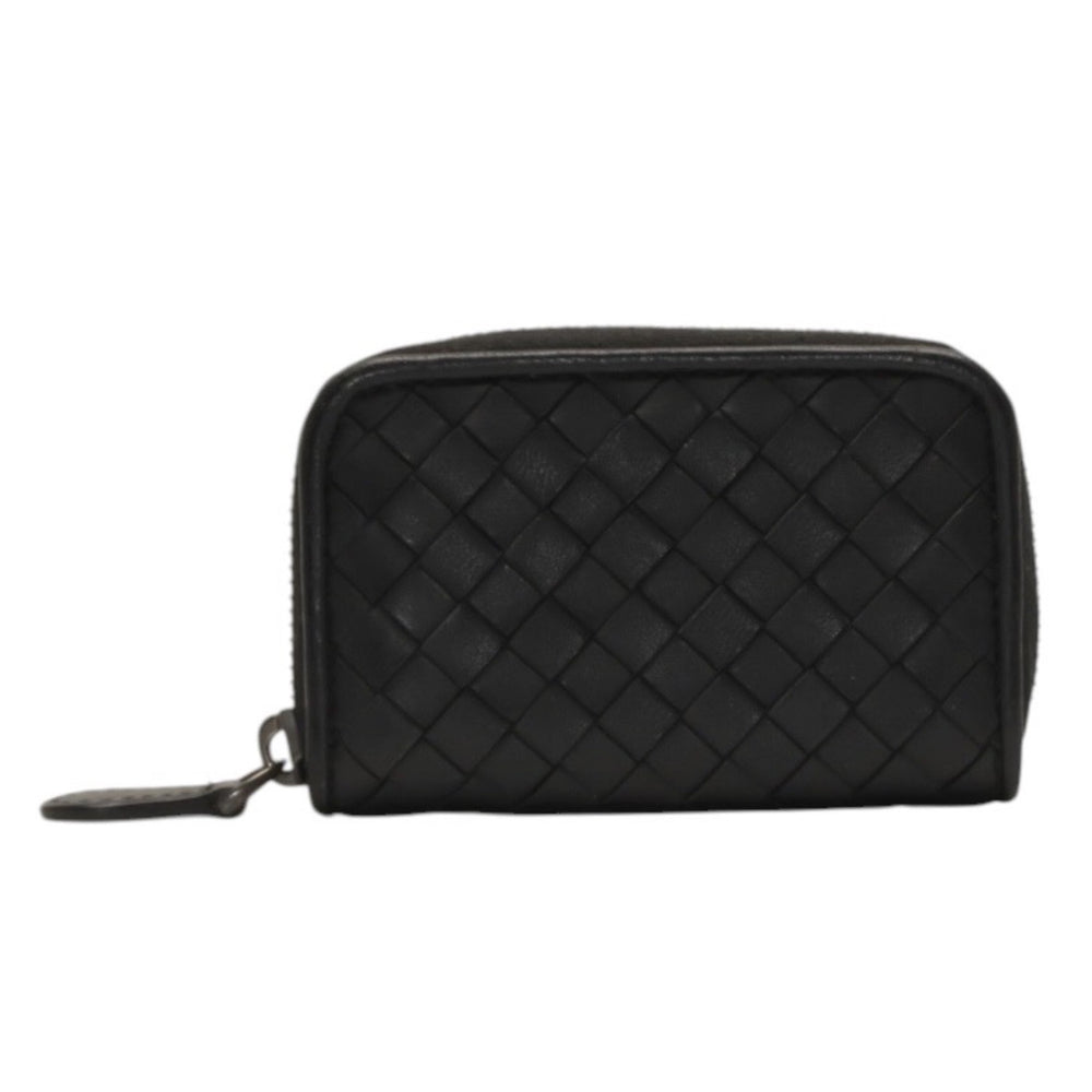 極美品 Bottega Veneta ボッテガヴェネタ イントレチャート コインケース カードケース レザー ブラック ブラック金具 中古 4a000756