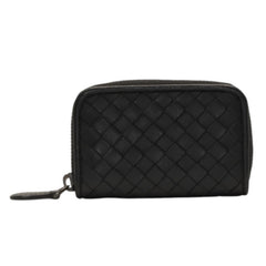 極美品 Bottega Veneta ボッテガヴェネタ イントレチャート コインケース カードケース レザー ブラック ブラック金具 中古 4a000756