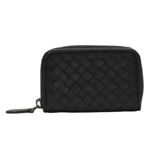極美品 Bottega Veneta ボッテガヴェネタ イントレチャート コインケース カードケース レザー ブラック ブラック金具 中古 4a000756