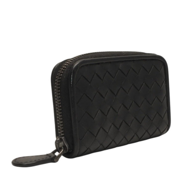 極美品 Bottega Veneta ボッテガヴェネタ イントレチャート コインケース カードケース レザー ブラック ブラック金具 中古 4a000756