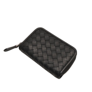 極美品 Bottega Veneta ボッテガヴェネタ イントレチャート コインケース カードケース レザー ブラック ブラック金具 中古 4a000756