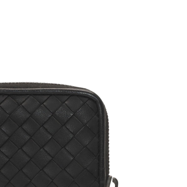 極美品 Bottega Veneta ボッテガヴェネタ イントレチャート コインケース カードケース レザー ブラック ブラック金具 中古 4a000756