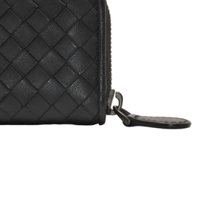 極美品 Bottega Veneta ボッテガヴェネタ イントレチャート コインケース カードケース レザー ブラック ブラック金具 中古 4a000756