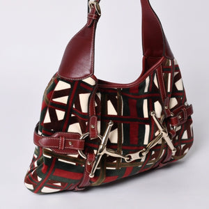 Very good condition GUCCI Gucci 85th Anniversary Horsebit Hobo One Shoulder Bag 163804 2123 Red Multicolor Velor Leather Silver Hardware Used 4a001095