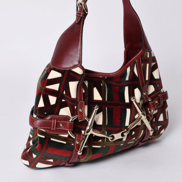 Very good condition GUCCI Gucci 85th Anniversary Horsebit Hobo One Shoulder Bag 163804 2123 Red Multicolor Velor Leather Silver Hardware Used 4a001095