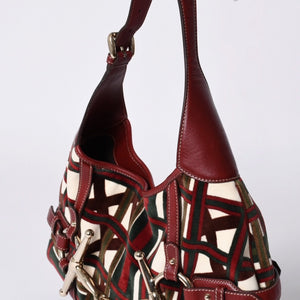 Very good condition GUCCI Gucci 85th Anniversary Horsebit Hobo One Shoulder Bag 163804 2123 Red Multicolor Velor Leather Silver Hardware Used 4a001095