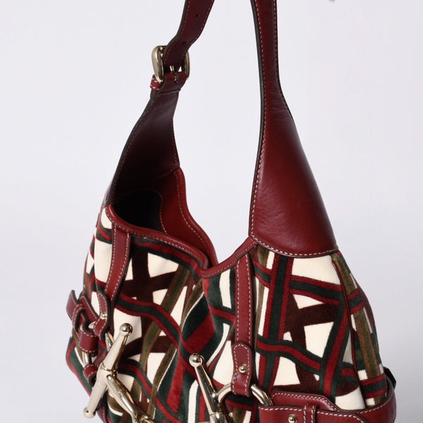 Very good condition GUCCI Gucci 85th Anniversary Horsebit Hobo One Shoulder Bag 163804 2123 Red Multicolor Velor Leather Silver Hardware Used 4a001095