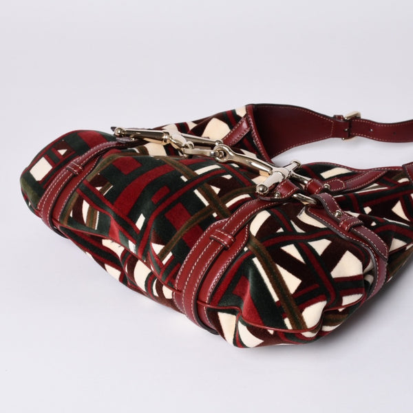 Very good condition GUCCI Gucci 85th Anniversary Horsebit Hobo One Shoulder Bag 163804 2123 Red Multicolor Velor Leather Silver Hardware Used 4a001095