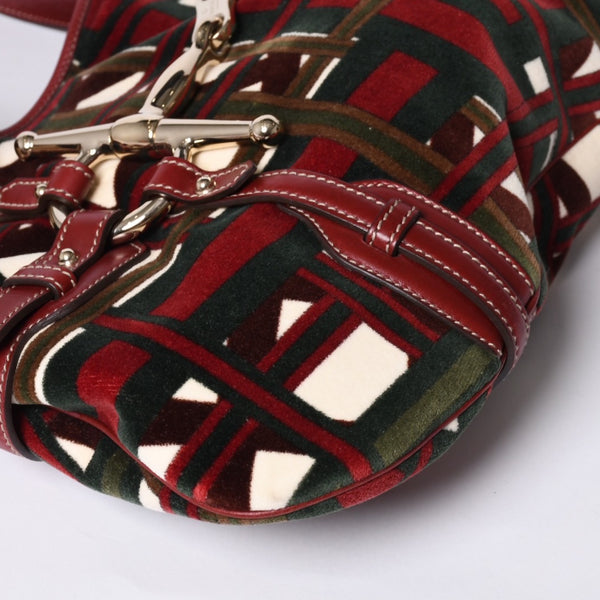 Very good condition GUCCI Gucci 85th Anniversary Horsebit Hobo One Shoulder Bag 163804 2123 Red Multicolor Velor Leather Silver Hardware Used 4a001095