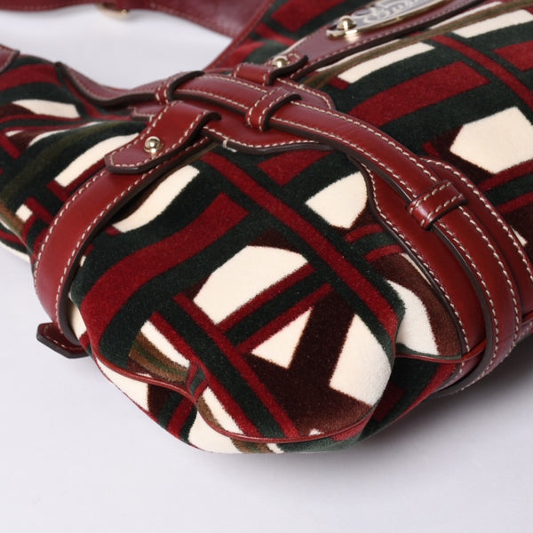 Very good condition GUCCI Gucci 85th Anniversary Horsebit Hobo One Shoulder Bag 163804 2123 Red Multicolor Velor Leather Silver Hardware Used 4a001095