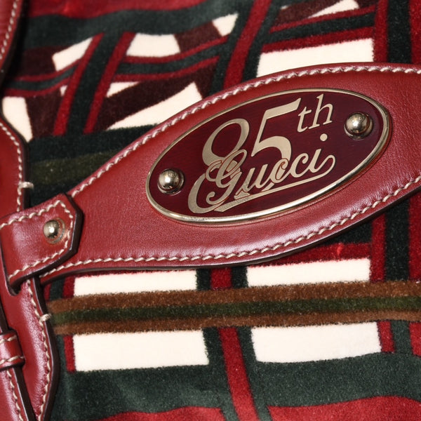 Very good condition GUCCI Gucci 85th Anniversary Horsebit Hobo One Shoulder Bag 163804 2123 Red Multicolor Velor Leather Silver Hardware Used 4a001095