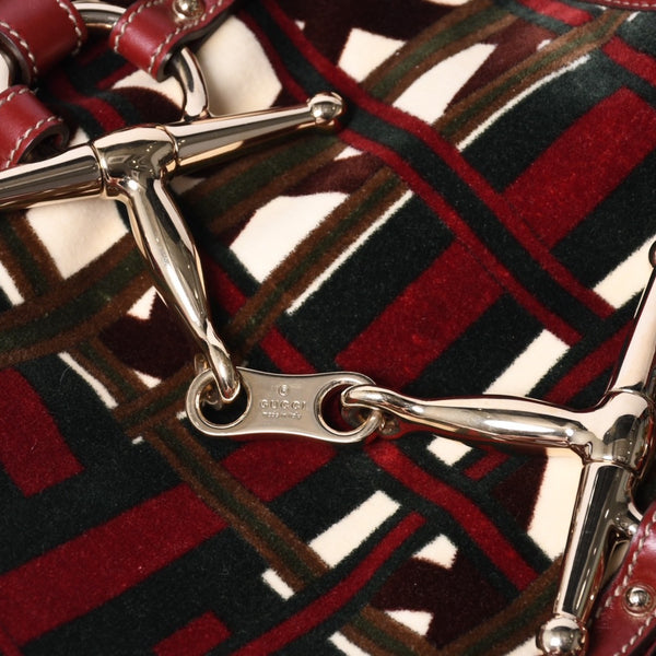 Very good condition GUCCI Gucci 85th Anniversary Horsebit Hobo One Shoulder Bag 163804 2123 Red Multicolor Velor Leather Silver Hardware Used 4a001095