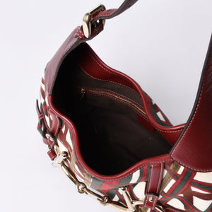 Very good condition GUCCI Gucci 85th Anniversary Horsebit Hobo One Shoulder Bag 163804 2123 Red Multicolor Velor Leather Silver Hardware Used 4a001095