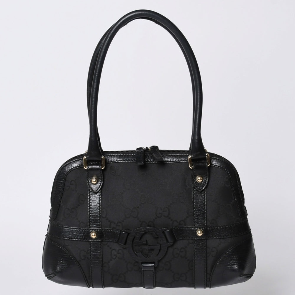 GUCCI グッチ インターロッキングG ワンショルダーバッグ 253341 ブラック レザー GGキャンバス ゴールド金具 美品 中古 4a001093