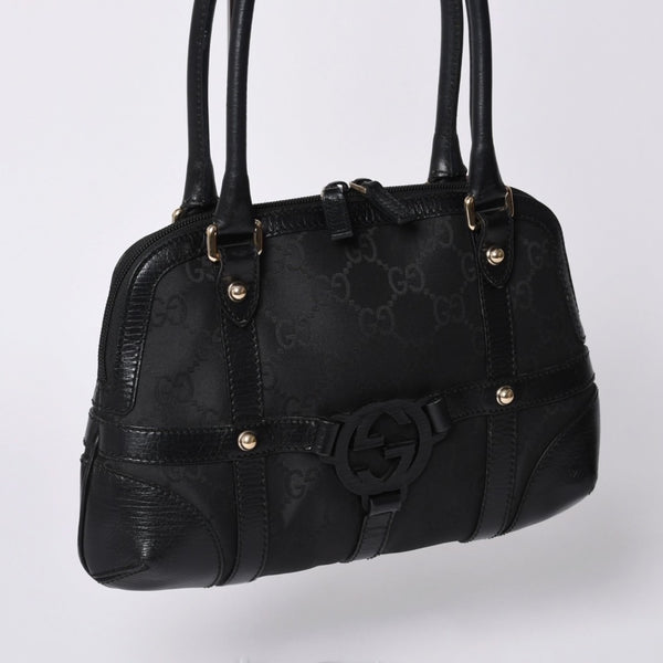GUCCI グッチ インターロッキングG ワンショルダーバッグ 253341 ブラック レザー GGキャンバス ゴールド金具 美品 中古 4a001093
