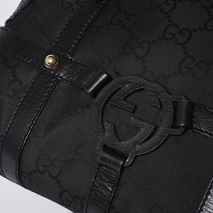GUCCI グッチ インターロッキングG ワンショルダーバッグ 253341 ブラック レザー GGキャンバス ゴールド金具 美品 中古 4a001093