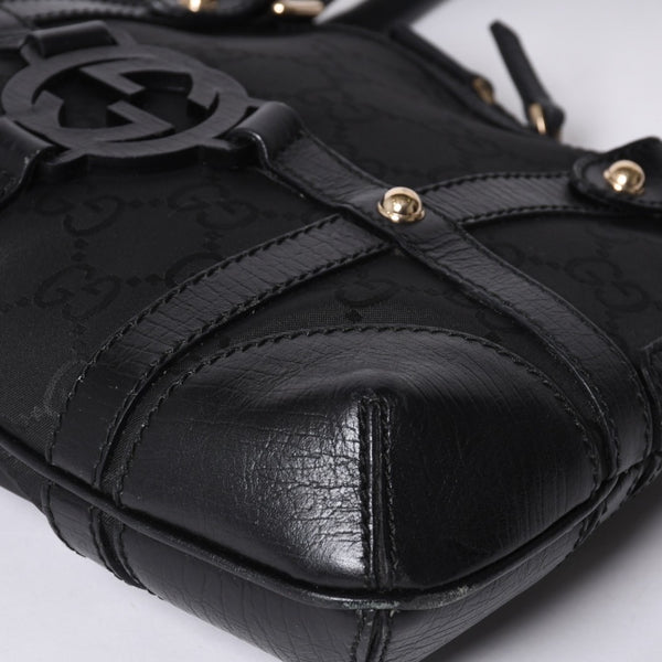 GUCCI グッチ インターロッキングG ワンショルダーバッグ 253341 ブラック レザー GGキャンバス ゴールド金具 美品 中古 4a001093