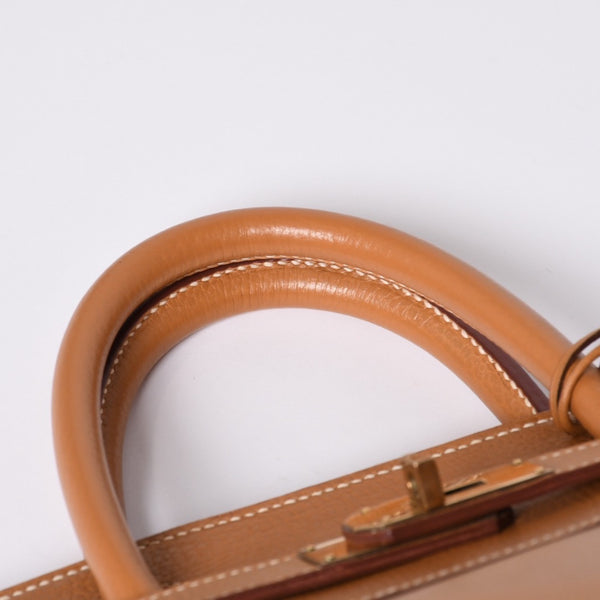 Very Good Condition HERMES Haut a Courroies Hautacroix 45 Handbag Ardennes Natural Gold Hardware ○X Stamp Used 4a001377