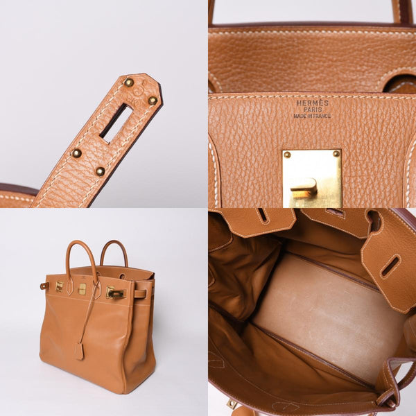 Very Good Condition HERMES Haut a Courroies Hautacroix 45 Handbag Ardennes Natural Gold Hardware ○X Stamp Used 4a001377