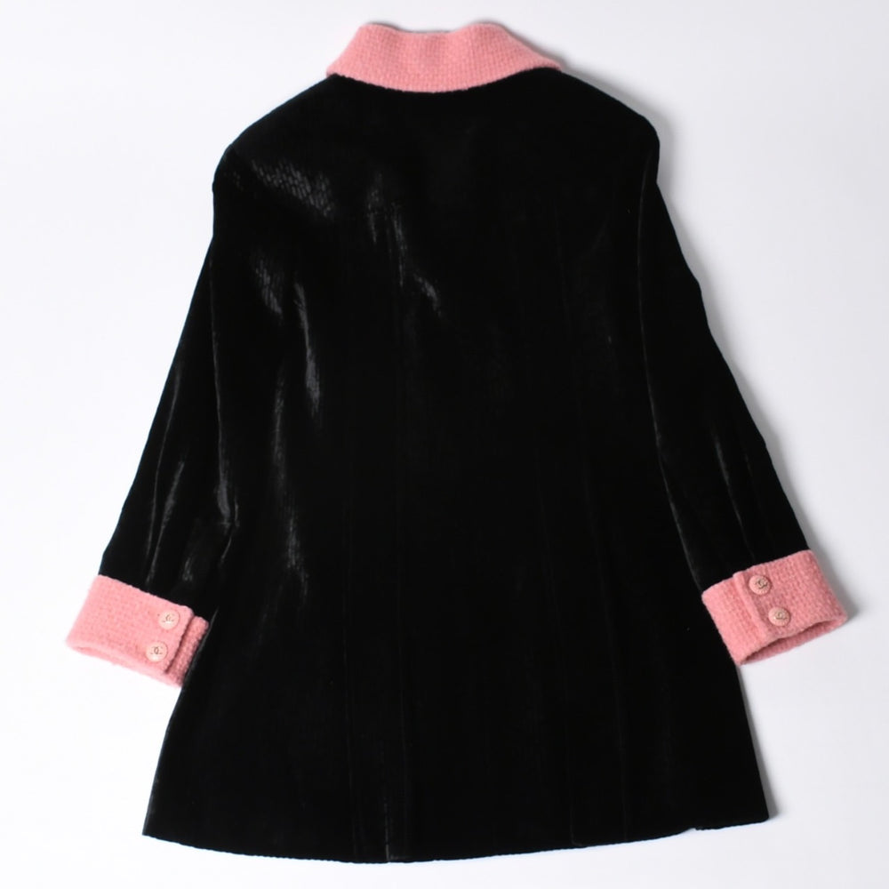 極美品 CHANEL シャネル ロングコート P73309V64833 サイズ36 ココマーク コーデュロイ ツイード ブラック ピンク 中古 4a001246