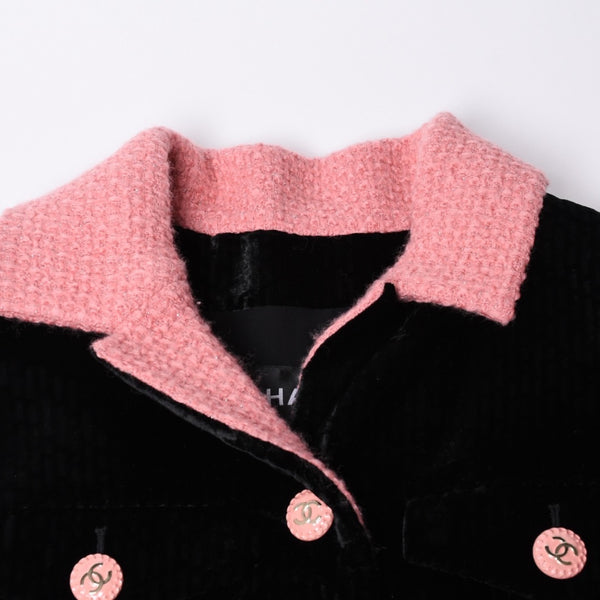 極美品 CHANEL シャネル ロングコート P73309V64833 サイズ36 ココマーク コーデュロイ ツイード ブラック ピンク 中古 4a001246